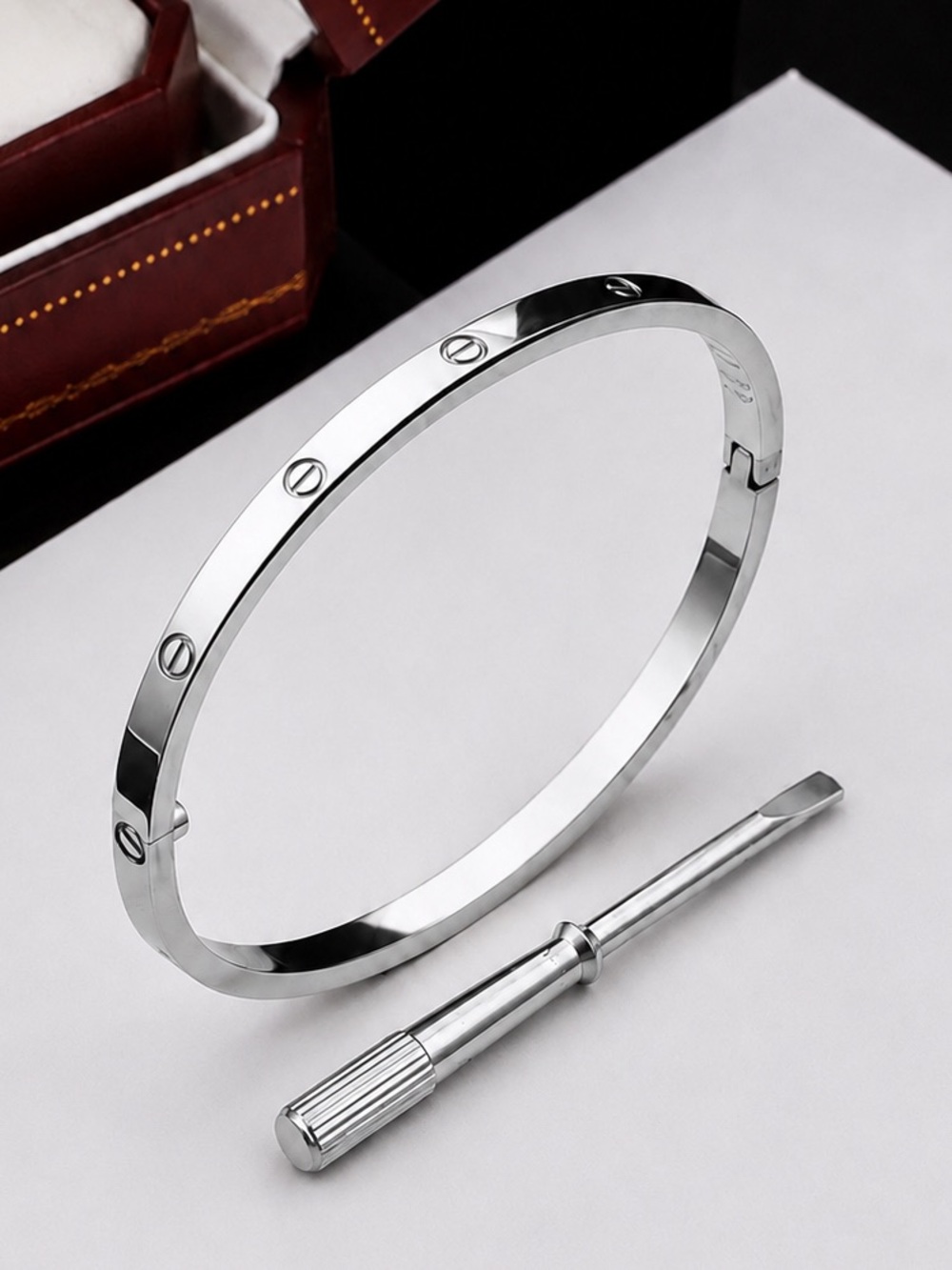 Stamped Platinum Plated Love Bangle Bracelet No Stones Thin Version
